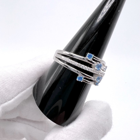 Sterling Silver Blue Topaz Cz & Clear Cz Ring - Picture 3 of 17